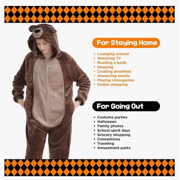 Unisex Adult Onesie Pajamas Bear One Piece - Picture 3 of 5